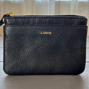 LODIS Coin Purse Wallet Black Pebbled Genuine Leather